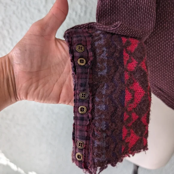 Free People Art School Embroidered S V-Neck Thermal Waffle Knit Long Sleeve Top - Picture 6 of 9